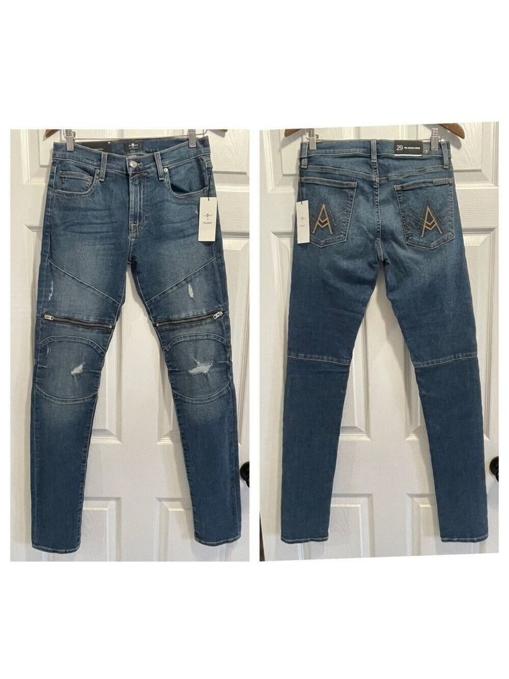 NWT 7 For All Mankind X Dazzle The Stacked Skinny Jeans Distressed Sz 29 Tall